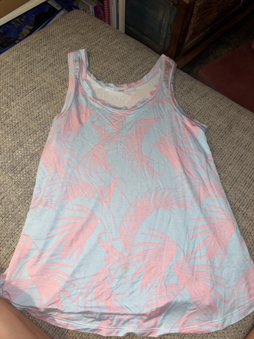 Honeydew Size Small Light Blue PJ Tank Top with Pink Palm Print